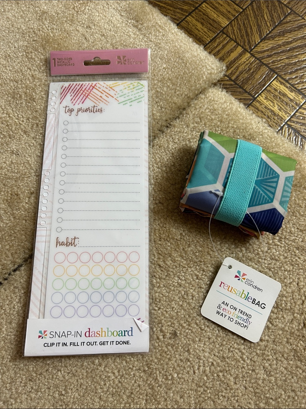 Erin Condren Snap-In Dashboard + Reusable Bag - Teal Green Blue